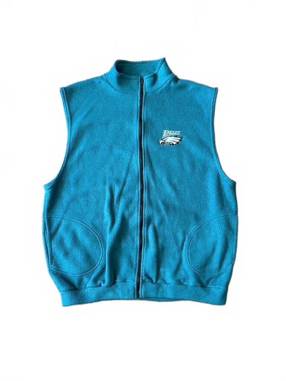 Vintage 90s Philadelphia Eagles Fleece Zip Up Sweater Vest NFL Football Large